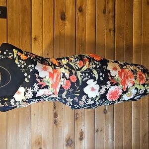 Romantic Bodycon Dress Black & Pink Floral Design Womens Size 2 Sheer Back Zipup